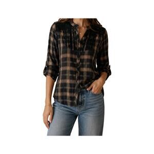 Love Squared Plaid Button Up Shirt With Lace Detail Size Small